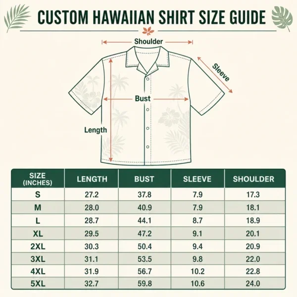 custom hawaiian shirt size guide v2 inches