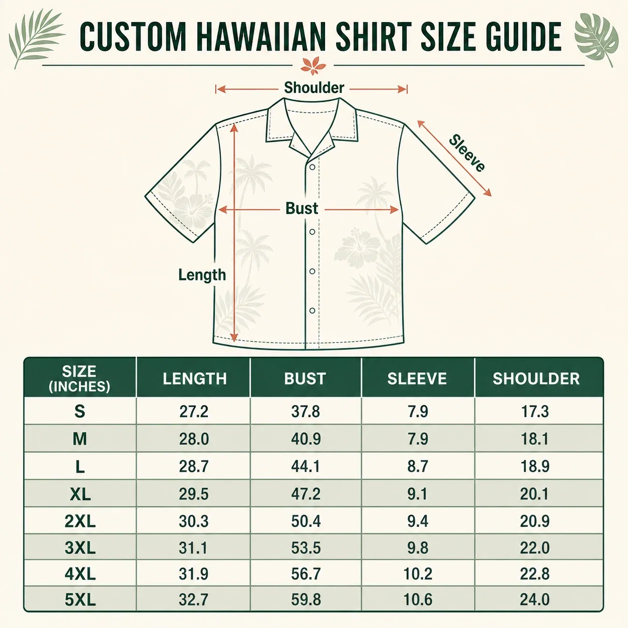 custom hawaiian shirt size guide v2 inches custom hawaiian shirt size guide v2 inches